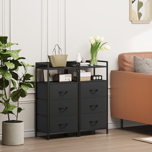 Somdot Kommode for Schlafzimmer, 3 Schubladen, offenes Regal, Schwarz – Ansicht 4