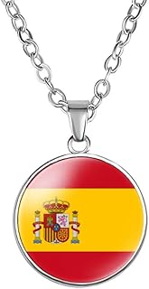 EUIOSFDC Spain Country Flag Necklace Alloy Necklace for Men Women
