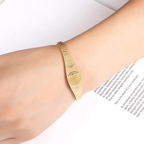 Miniatura 5 de Brazalete de acero inoxidable con cruz de exorcismo católica Jesús San Benito