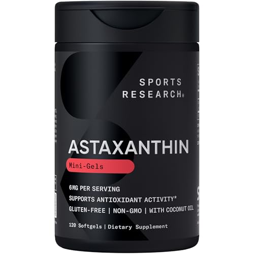 Sports Research Triple Strength Astaxanthin Supplement (6mg) with Organic Coconut Oil for Antioxidant Activity, Skin & Eye Health Support - Non-GMO Verified & Gluten Free - 120 Softgels