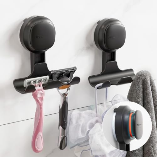 Image of TAILI 2 Pack Suction Cup Razor Holder for Shower, Upgraded Visible Safety Indicator, No-Drill Glass Shower Wall Hook for Towel, Loofah, Razor, Squeegee, Easy to Use, Rust-Resistant Bathroom Organizer