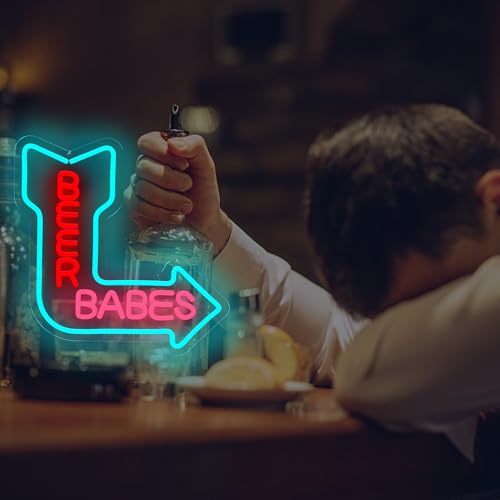Image of Beer Babes neon sign USB Powered for for Beer Bar Pub Bedroom Home Bar Store Club Bistro Wall Decor,LED Neon Lights Sign with Dimmer for Man Cave Sports Room Decoration