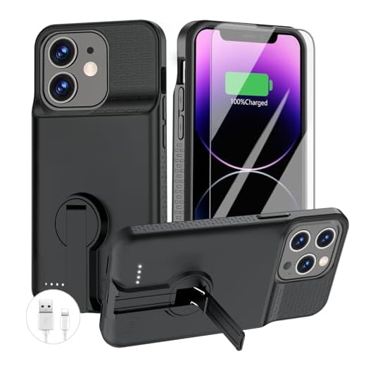 GIN FOXI Battery Case for iPhone 14 Pro Max/14 Plus/13 Pro Max/12 Pro Max, Rechargable Charging Case with Stand 8500mAh Portable Extended Case Cover for 14 Pro Max,14Plus,13/12Pro Max Black