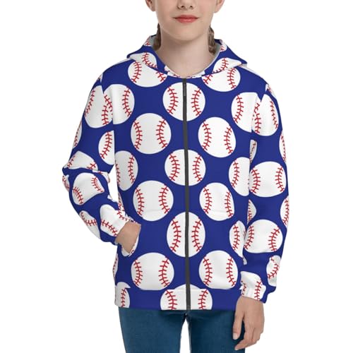 Baseball Pattern Kid Hoodies Boys Zip Up Sweatshirts Girls Pullover with Pocket3