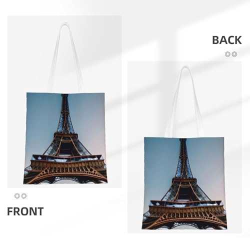 Paris Eiffel Tower Print Polyester Canvas Tote Bag, Worthy Shopping Bag, Ideal For Present And Daily Errands3