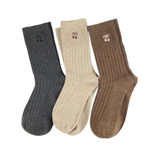 Image of Women's Cute Crew Socks, Casual Athletic Cotton Bowknot Cherry Calf Novelty Socks for Women