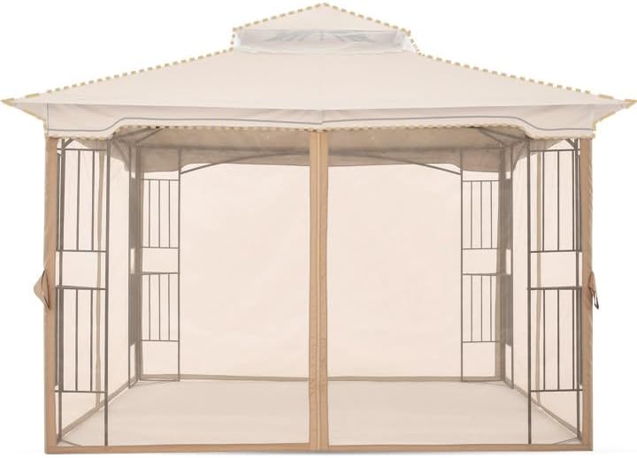 MasterCanopy Patio Gazebo Mosquito Netting Screen Walls (10x12, Beige)