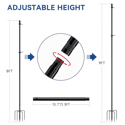 FIASON 9FT Stainless Steel Tangle Free Flag Pole in Ground with 5 Prongs Base - Image 4