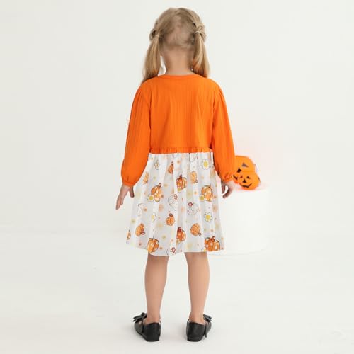 Patgoal Kid Toddler Girl Fall Dress+Cardigan 2 Piece Pumpkin Sleeveless Dress and Cardigan Set Halloween Thanksgiving Outfits3