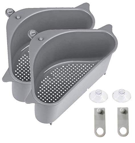 Mungat Sink Basket Strainer, Multi-Functional Kitchen Triangle Drain Sink Storage Rack, Corner Shelf Sink Sponge Holder (2 Pack)