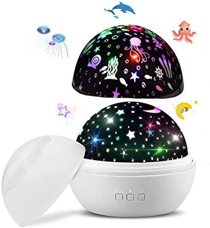 Night Light Projector,AUELEK Star Moon and Ocean Undersea Projector Lamp,360° Rotating 8 Colors Mode USB Adapter Projector,Gift for Kids Baby or Bedroom Decoration