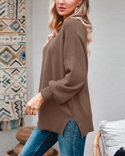 Image of Imily Bela Womens Oversized Tunic Sweaters Fall Slouchy Long Sleeve Ribbed Knit Side Slit Pullover Jumper