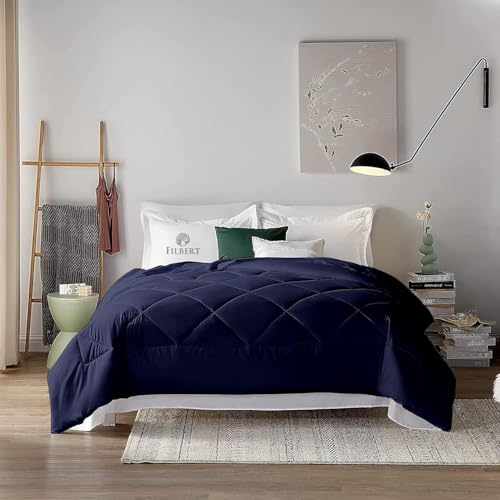 Image of Filbert 600 GSM Comforter for Double Bed | Super Warm Winter Quilt /Rajai | Thick Microfiber Blanket with Cloud-Soft Fill | Luxury Bedding for Winters - 90x100 Inch | Navy Blue