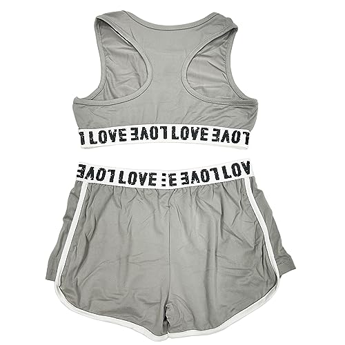 Image of TACKTIMES 2Pcs Girls Sleeveless Crop Top with Shorts Outfit Set for Athletic Leotard Dancing Swimming Gymnastics Dancewear