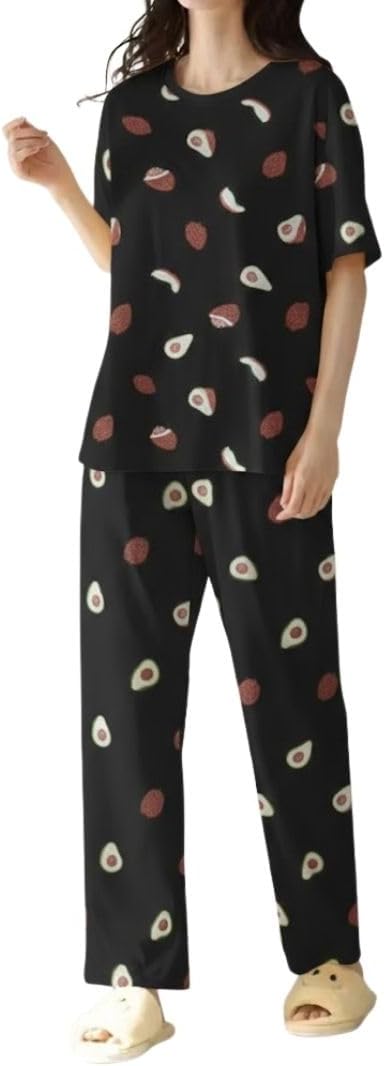 Women’s Korean Style Night Suit Set | Cotton Half Sleeve Top & Pyjama Set | Round Neck Printed Nightsuit | Comfortable Nightwear & Loungewear for Women