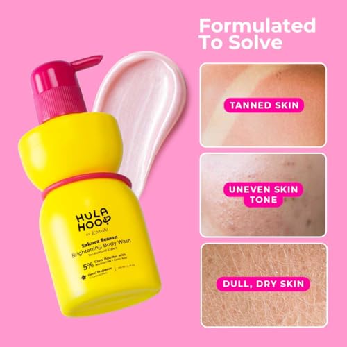 Image of Hula Hoop Brightening Body Wash | Lactic Acid & Niacinamide | Reduces tan from 1st wash | Brightens & Evens Out Skin Tone | Floral Sakura Scent| For Men & Women | 250ml