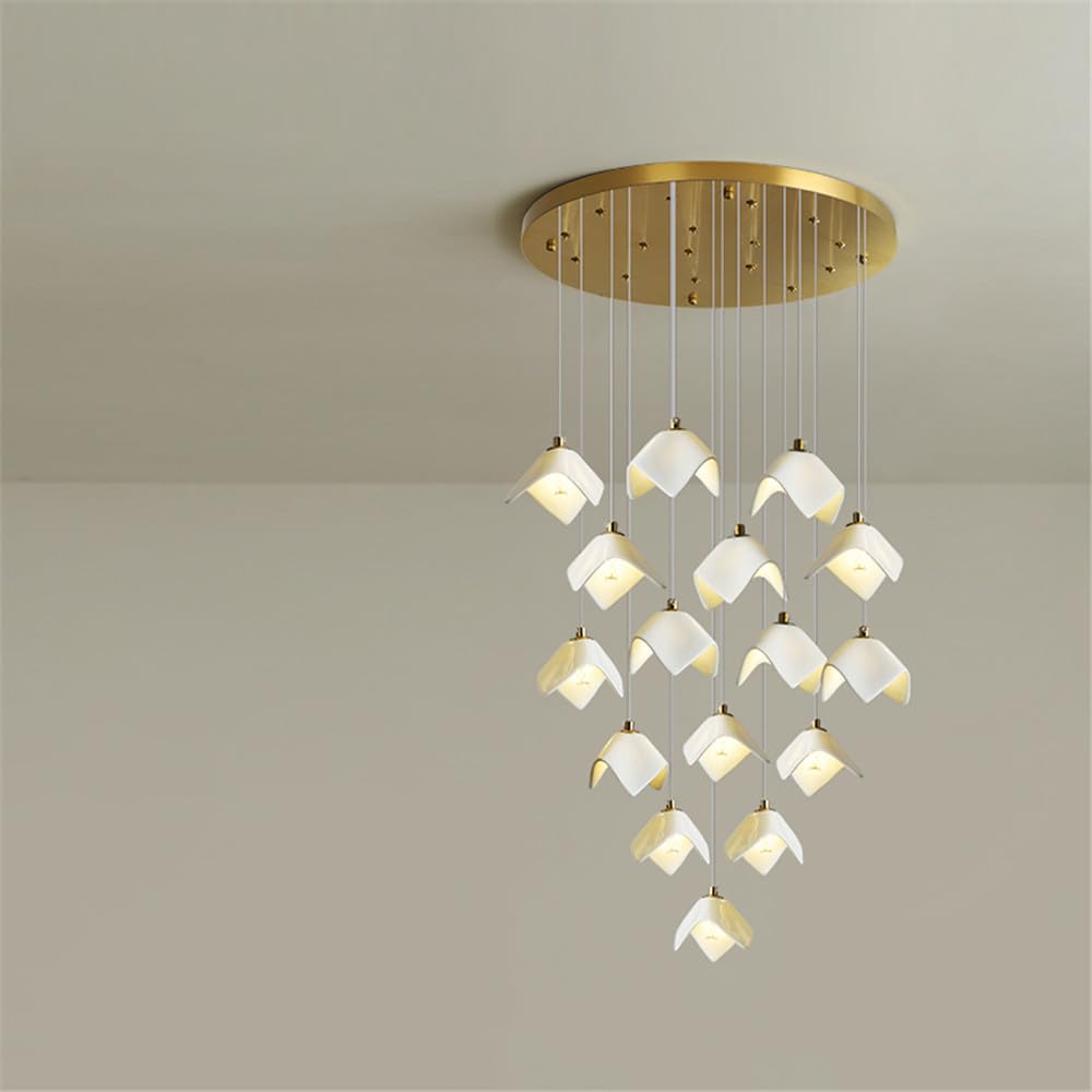 KXEcoLife Contemporary Duplex Building Pendent Lamp LED Fashion Creativity Living Room Restaurant Bedroom Villa Hotel Rotate Staircase Chandelier (B A 16 Lights)