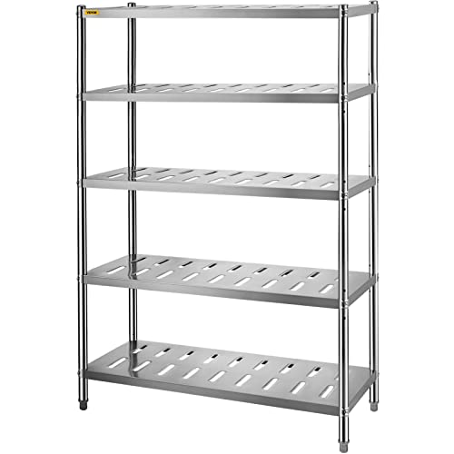 VEVOR Storage Shelf 5-Tier Storage Shelving Unit, Stainless Steel Garage Shelf, 47.2 x 17.7 x 70.9 inch Heavy Duty Storage Shelving, 661 Lbs Total Capacity with Adjustable Height and Vent Holes