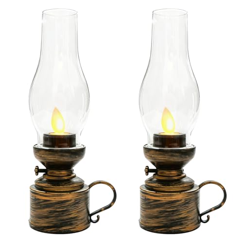 Behogan 2 Stück LED Petroleumlampe: 7x5.5x18cm Antik Retro Elektronische Petroleumlampe, Tragbar Vintage Petroleumlampe, Flammenlose LED-Lampe, für...