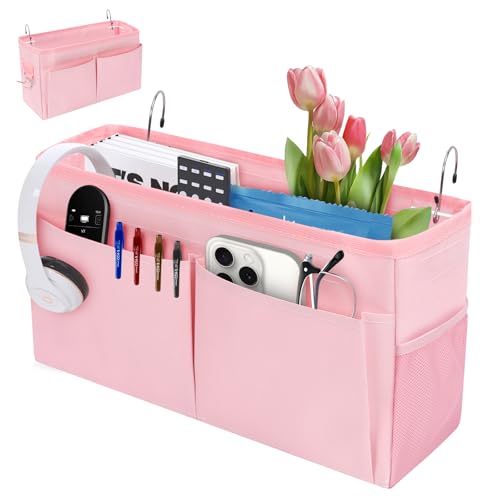 Chewlish Bedside Caddy Organizer with Fixed Straps, Bunk Bed Caddy ideal for Home, Bunk Bed, Dorm, Hospital, Crib, Versatile Bedside Storage Solution (Pink)