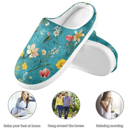 JUNZAN Retro Oberonia Turquoise Mens Cotton Slipper Wide Memory Foam Indoor Shoes for Hotel Funny Presents 6-73