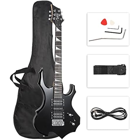 Glarry Cool Burning Fire Style Electric Guitar Christmas gift for Beginner Guitar Lover with Accessories Pack (Black) Cover