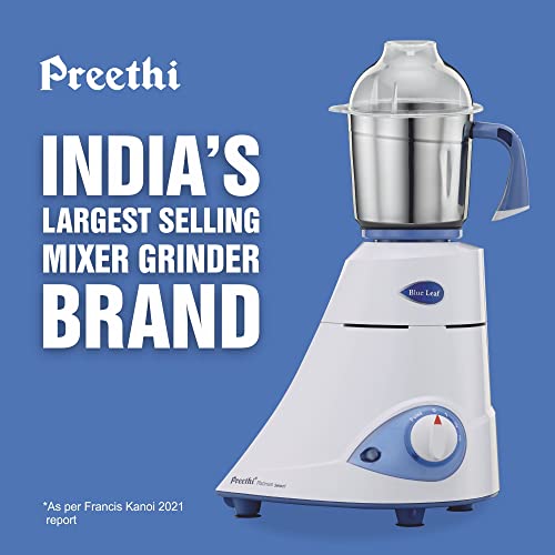 Preethi Blue Leaf Platinum Select Juicer Mixer Grinder for Kitchen|750 Watt Mixie, 3 Jars| 2 Yr Product Gurantee & Lifelong Free ServiceBlue (MG 226) - Image 3