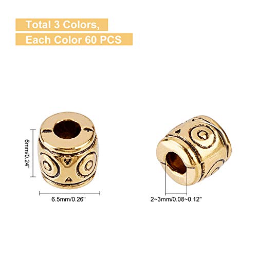 SUPERFINDINGS 180Pcs 3Color Tibetan Style Alloy Column Rondelle Charm Beads for DIY Bracelet Necklace Earrings - Image 2