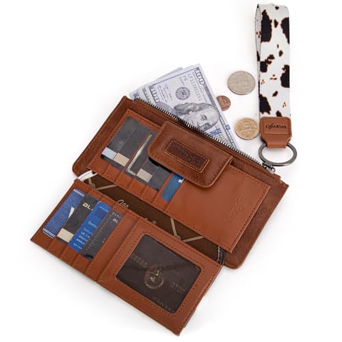 Image of Montana West X Wrangler Cow Print Wallet for Women Ladies Female Card Cases & Money Organizers Wristlet with Wallet Large Clutch with Coin Purse Smooth Zipper and Rfid Lining
