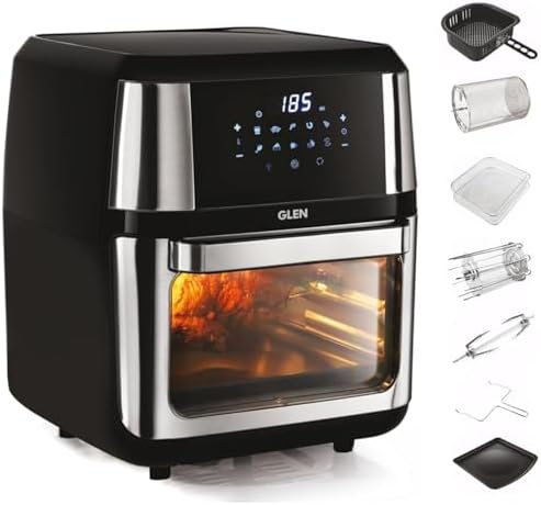 Glen 12 Litre Digital Air Fryer Oven for Home, 1800W, 10 Preset Function, Rotisserie, Digital Display & Controls, Airfryer to Dehydrate, Defrost, Bake, Roast, Toast with Less Oil -Black (SA-3046DSS)