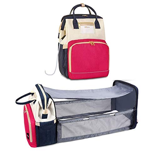 5 In 1 Wickeltasche Rucksack Wickeltasche Faltbare Krippe Babytaschen für Mama Faltbare Wickeltasche Wechselstation mit USB-Ladeanschluss