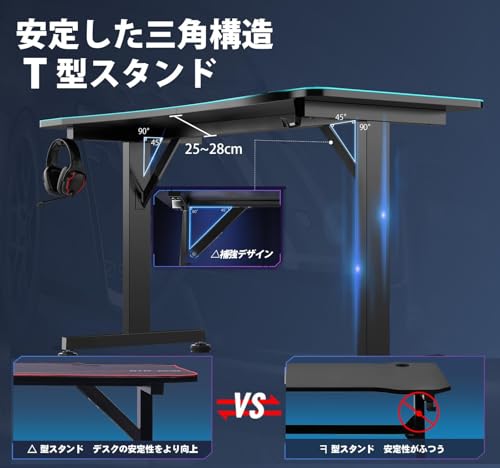 ゲーミングデスク パソコンデスク デスクマット付き 炭素繊維天板 モニターアーム対応 頑丈なフレーム安定 組立簡単 机 オフィスワークテーブル pcデスク ゲームテーブル 作業机 幅140cm×奥行60cm 耐荷重100kg [3]