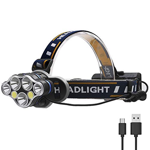 Lanterna de cabeça recarregável lanterna 6000 lúmen 7 LED 8 modos, USB e baterias Faróis de lanterna