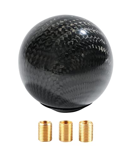 Yakefly Universal Shifter Knob,Automatic Shift Knob Gear Shift Knob,Round Carbon Fiber Shift Knob With 3 Aluminum Adapter,Car Shift Lever Stick Shift Knob (Carbon Black) #TOP4