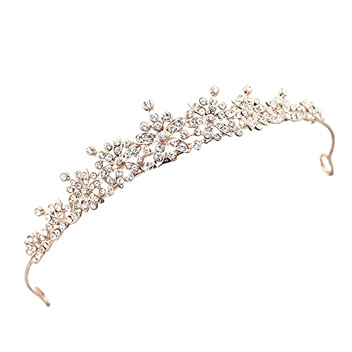 SUNSK Krone Braut Tiara Hochzeit Krone Rosegold Tiara Krone Damen Hochzeit Haarschmuck Braut Strass Krone Kristall Tiara Zirkon Braut Diademe Cover