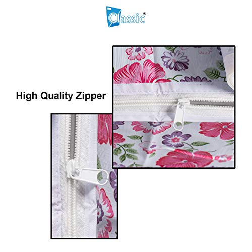 Image of Classic Top Load Washing Machine Cover Suitable for Voltas 6 Kg, 6.5 Kg, 7 Kg, 7.5 Kg (55cmsX55cmsX89cms, White & Pink Flower, Medium)