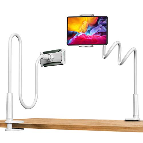 【2020最新】スマホ スタンド Sross タブレット スタンド 両用 iPad スタンド クランプ式 360°回転 自由調能 土台強化 安定性抜群 寝ながら アームスタンド フレキシブルアーム付き 兼用3.5〜10.5インチ(iPhone/iPad Pro/iPad mini/Huawei/Xperia/Galaxy/Sony/Kindle/AQUOS等多機種)1年間保障 ホワイト