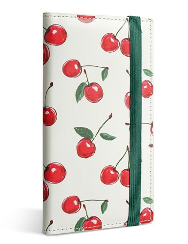 Image of Yarnic Checkbook Cover for Personal Checkbook, Checkbook Holder with Pen Holder & Built-in Clear Plastic Divider for Duplicate Checks (Cream Cherry)