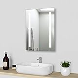 【Umweltfreundlich】 niedrigen Stromverbrauch,hochwertiges und wasserdichtes Niveau (IP44), Kupfer- & bleifreier Spiegel mit hochwertigem Kantenschliff, welche keine Auswirkungen auf die menschliche Gesundheit haben und niedrigen Energieverbrauch haben