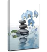CXHOSTENT Spa Bathroom Wall Art Blue Orchid Flowers and Zen Stones on Water Pictures Print on Can...