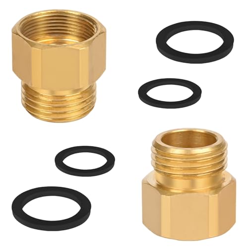 Zookpr 2-Pack Hose Bib Adapter with Washers 3/4 GHT Male 1-1/16 Fine Female Thread (1 ID) Lead-Free Brass Corrosion & Rust Resistant