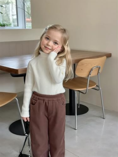 Girl's Turtleneck Sweaters Kids Long Sleeve Drop Shoulder Pullover Cable Knit Chunky Contrast Sweater Tops3