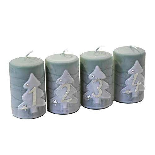 Klocke Kerzen Velas de Adviento Modernas con números - Juego de 4 - Altura 10 cm/Ø 6 cm - Juego de Velas Navidad - Decoración de Navidad, Cera, Smaragd, Höhe: 10cm - Ø 6cm Cover