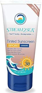 Tinted Sunscreen with SPF 30 All Natural, Biodegradable & Reef Safe| 3 Fl oz Non Greasy & Moisturizing Mineral Sunscreen For Face and Body Protection Against UVA & UVB by Stream2Sea