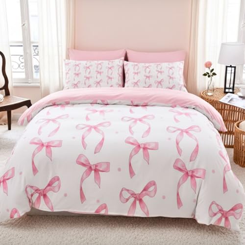 Homewish Housse de Couette 140x200 Enfant Fille Mignonne À Nœud - Parure de Lit 1 Personne Noeuds...