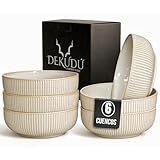 Cuencos Sopa Bol Ramen Cuencos aperitivos Bowl Ceramica Tazones Desayuno Platos Vajilla Gres de Calidad - Fabricados a Mano - 6 Piezas 15,5cm -Gran Dureza Aptos Lavavajillas Microondas - Color Beige