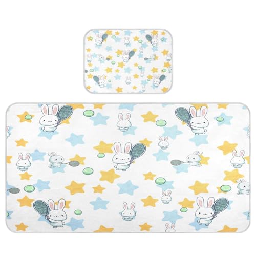 Bolaz Summer Sleeping Bed Pad, Bunny and Tennis Cooling Mattress Set Breathable Bed Mat Ice Silk Mat + Pillow Cover for Toddler Boys Girls