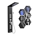 KINKIB LED Shower Panel Tower System Black with Rainfall Waterfall Shower Head, 5-in-1 Shower Tower with Powerful Body Jets, Handheld Shower and Tub Spout, High Pressure Shower Column Stainless Steel