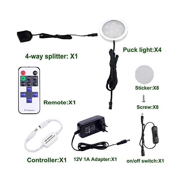 AIBOO LED Schrankleuchten 4er Komplettset, LED Unterbauleuchten mit Fernbedienung, Küchenlampen, Vitrinenbeleuchtung… – Bild 3