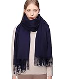 RIIQIICHY 100% Cashmere Scarf Pashmina Shawls and Wraps for Women Warm Winter More Thicker Soft Scarves Navy